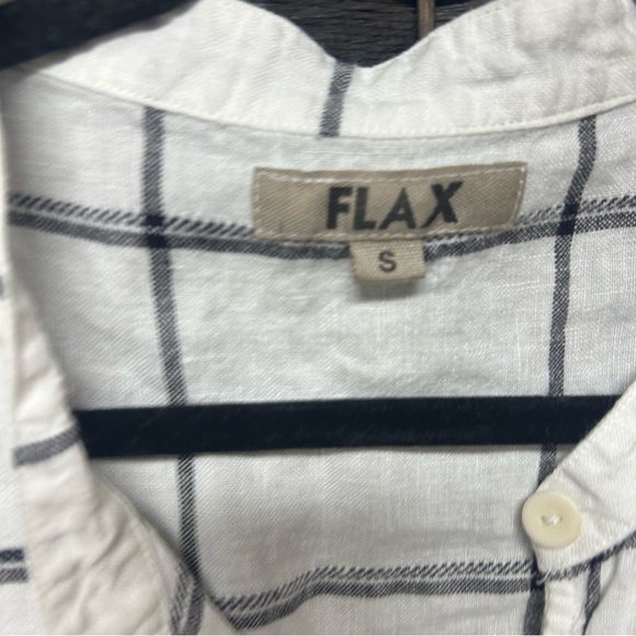 Flax linen white dress gray square print slightly Aline dress small capsule - Picture 3 of 7